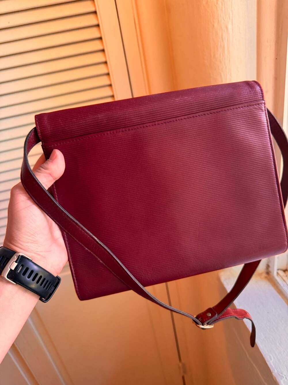 Vintage Yves Saint Laurent Red Leather Stripe Shoulder Bag - Picture 7 of 10